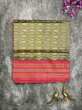 Ikkat pattu saree snuff color allover weaves & zari border with contrast pallu and contrast blouse