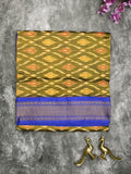 Ikkat pattu saree olive green color allover weaves & zari border with contrast pallu and contrast blouse