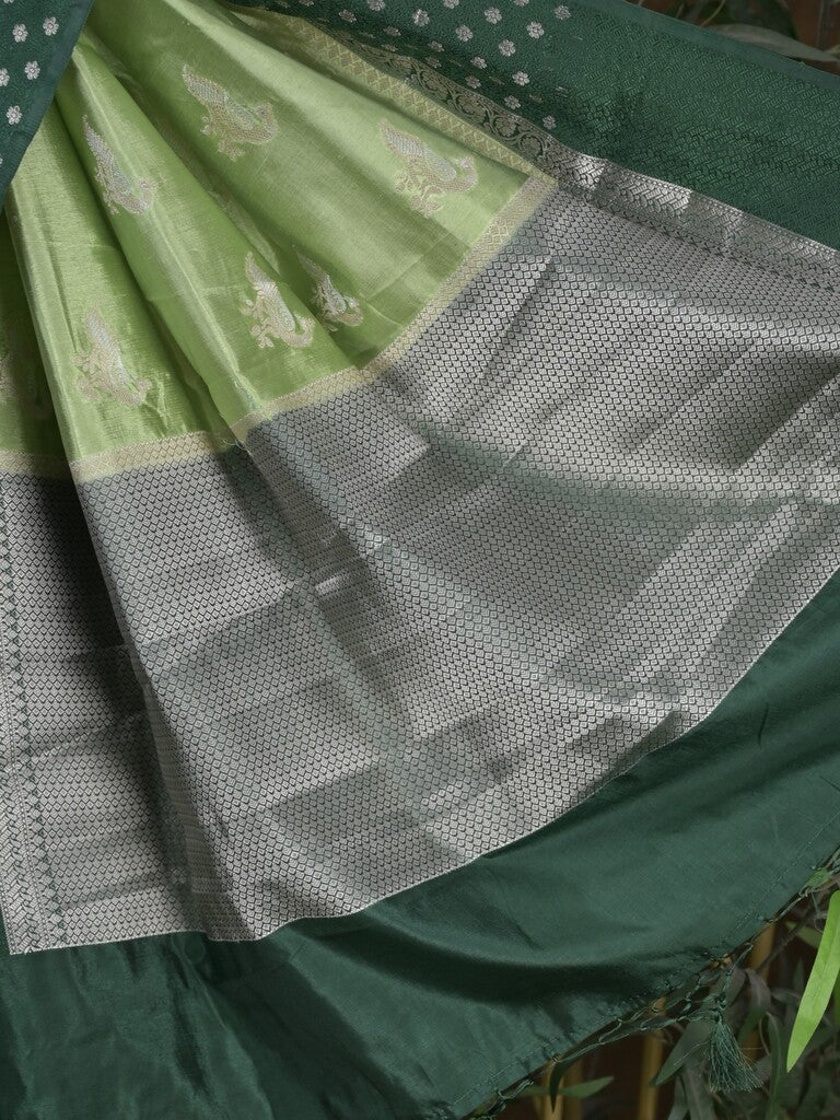 Rocket saree Raw mango saree in light green color