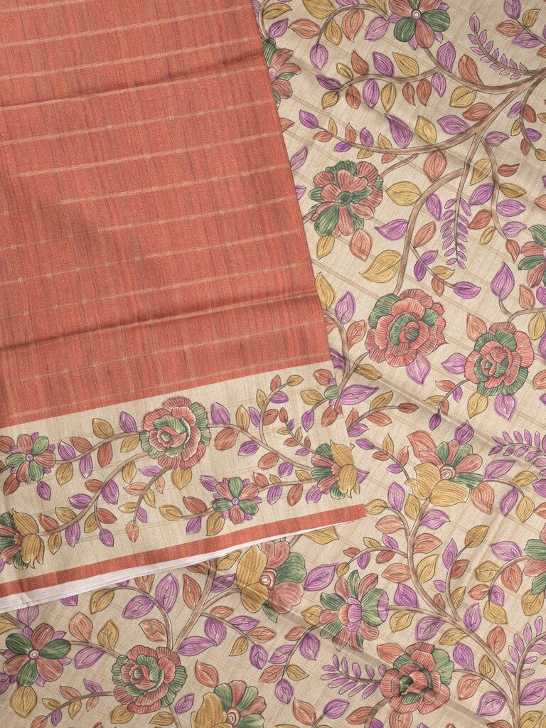 Tussar printed fancy saree with printed border and printed blouse