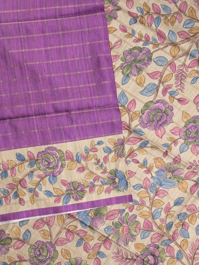 Tussar printed fancy saree with printed border and printed blouse