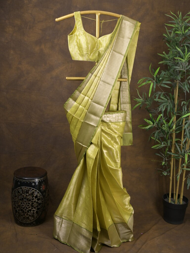 Rocket saree Banaras tissue saree light yellow color