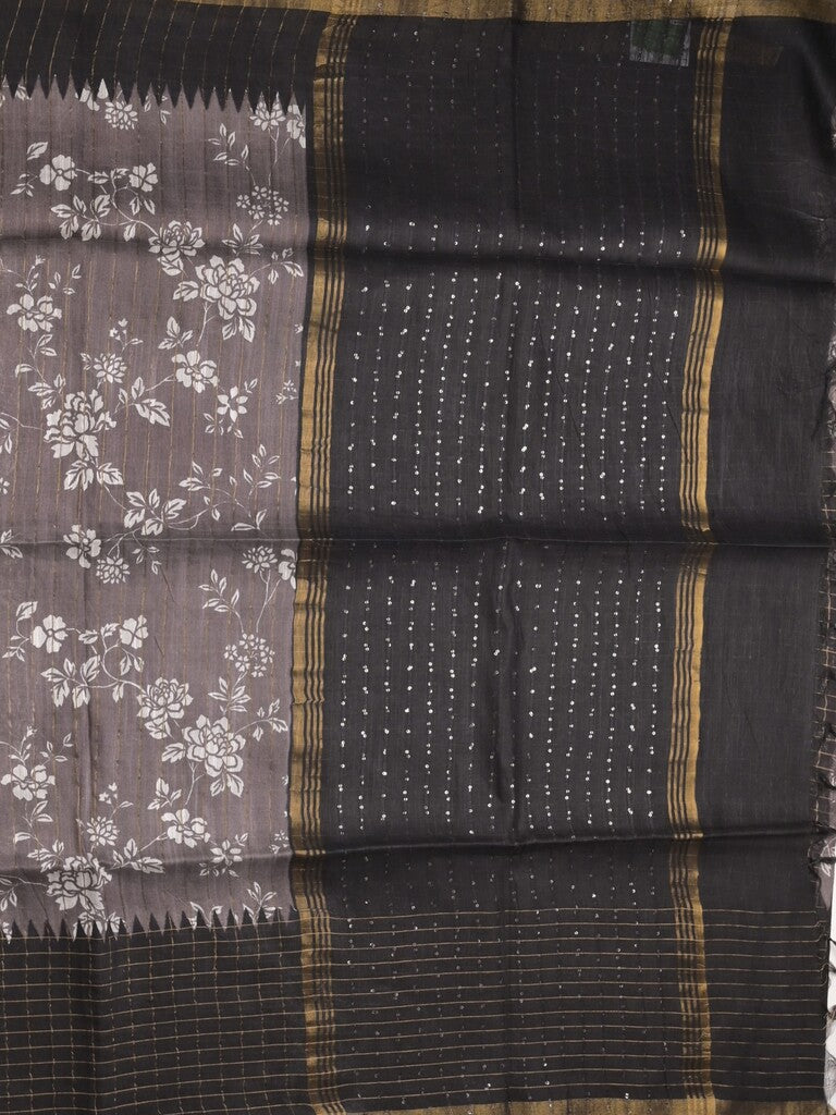 Bhagalpur floral printed fancy saree with contrast pallu and plain blouse