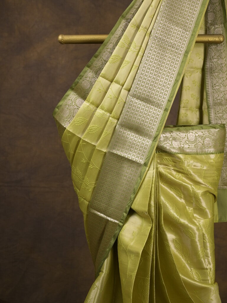 Rocket saree Banaras tissue saree light yellow color