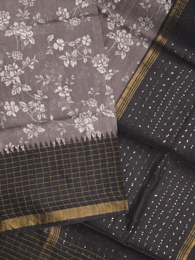 Bhagalpur floral printed fancy saree with contrast pallu and plain blouse
