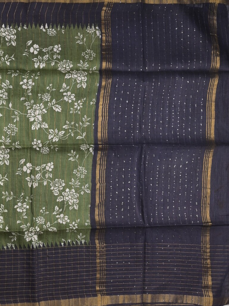 Bhagalpur floral printed fancy saree with contrast pallu and plain blouse