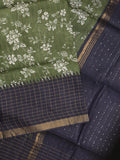 Bhagalpur floral printed fancy saree with contrast pallu and plain blouse