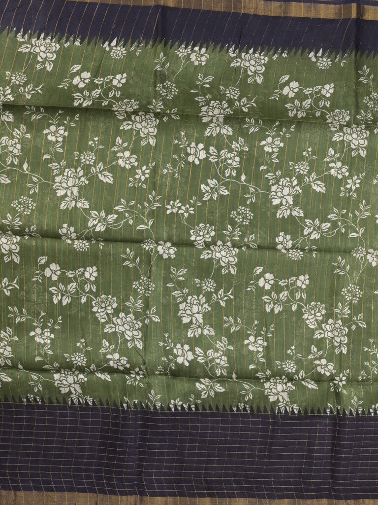 Bhagalpur floral printed fancy saree with contrast pallu and plain blouse