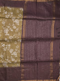 Bhagalpur floral printed fancy saree with contrast pallu and plain blouse
