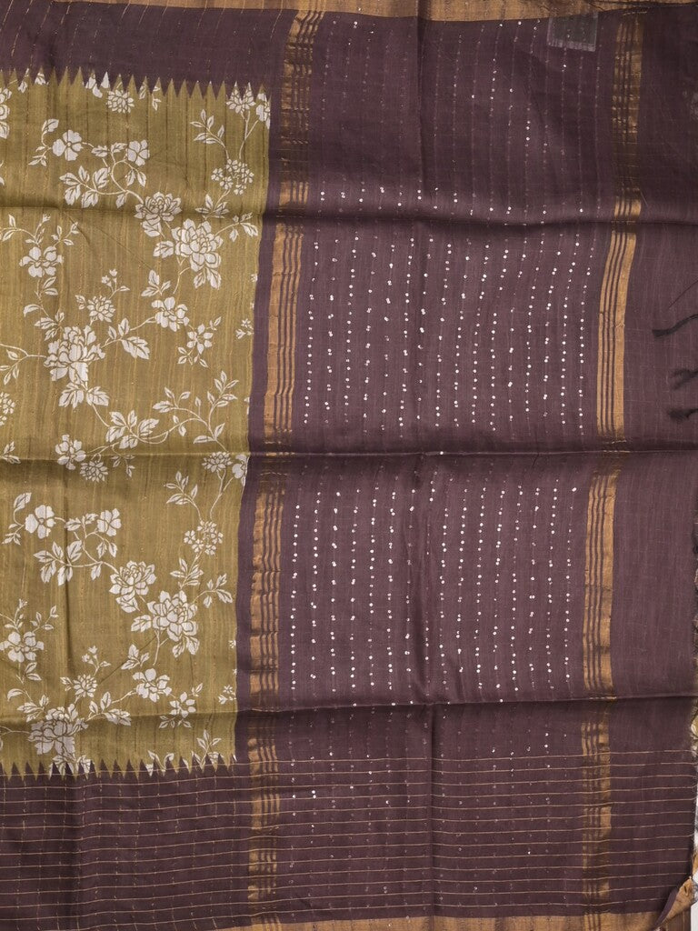 Bhagalpur floral printed fancy saree with contrast pallu and plain blouse
