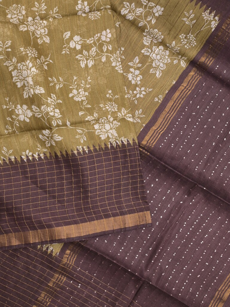 Bhagalpur floral printed fancy saree with contrast pallu and plain blouse
