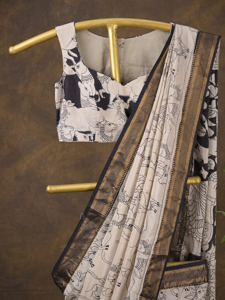 Rocket saree Maheshwari saree black and white color