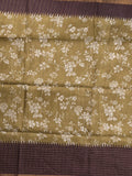 Bhagalpur floral printed fancy saree with contrast pallu and plain blouse