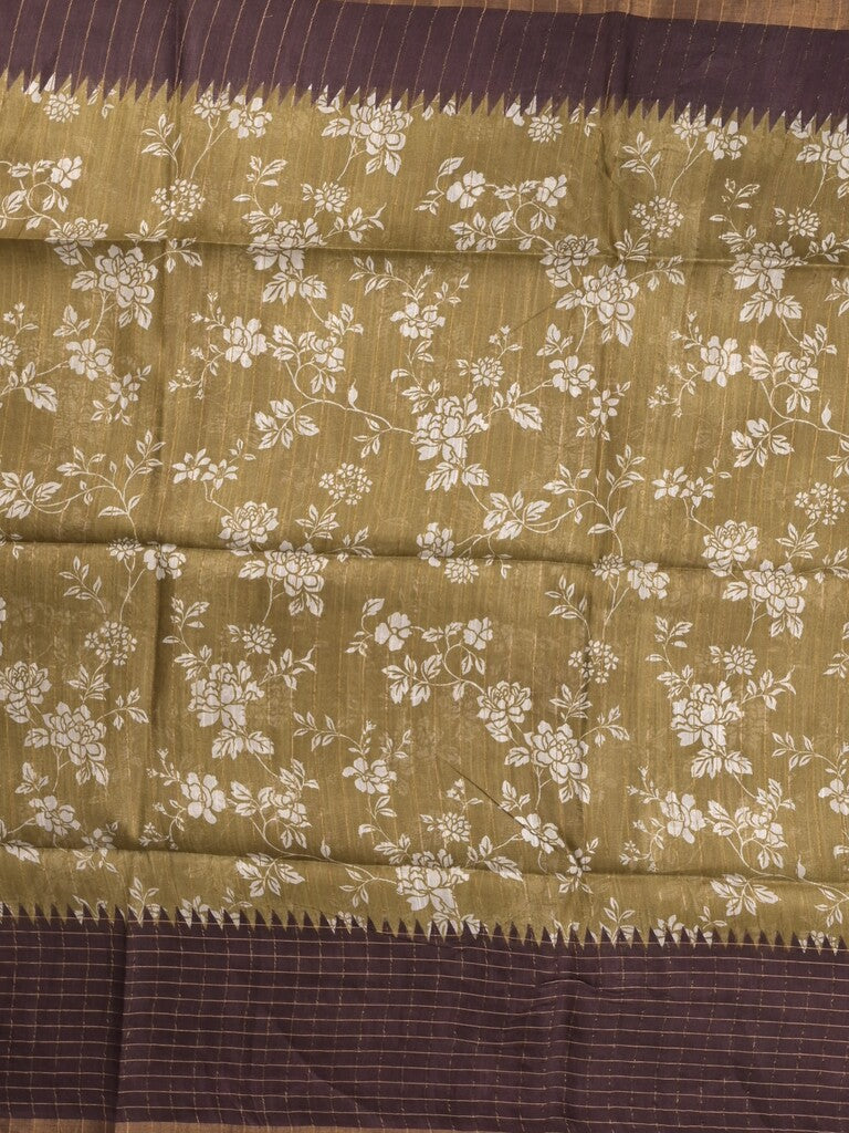 Bhagalpur floral printed fancy saree with contrast pallu and plain blouse