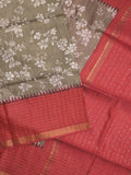 Bhagalpur floral printed fancy saree with contrast pallu and plain blouse