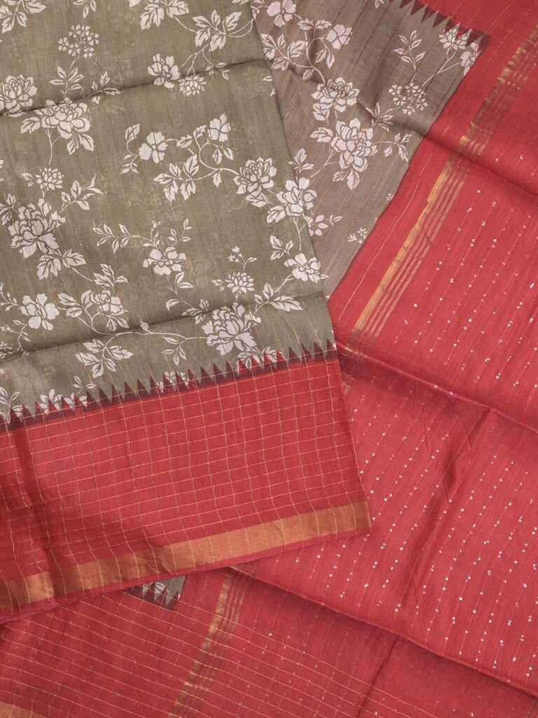 Bhagalpur floral printed fancy saree with contrast pallu and plain blouse