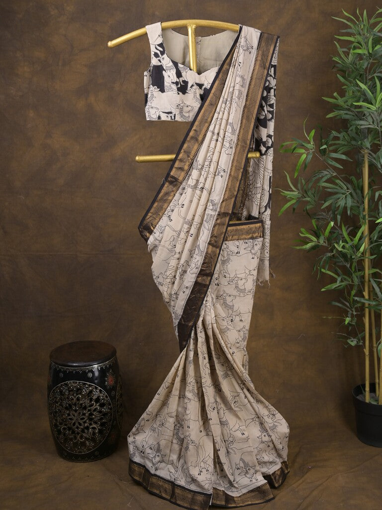 Rocket saree Maheshwari saree black and white color