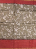 Bhagalpur floral printed fancy saree with contrast pallu and plain blouse