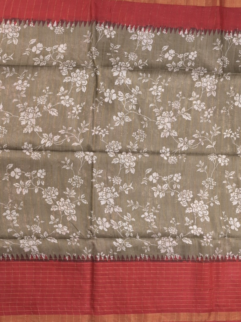 Bhagalpur floral printed fancy saree with contrast pallu and plain blouse