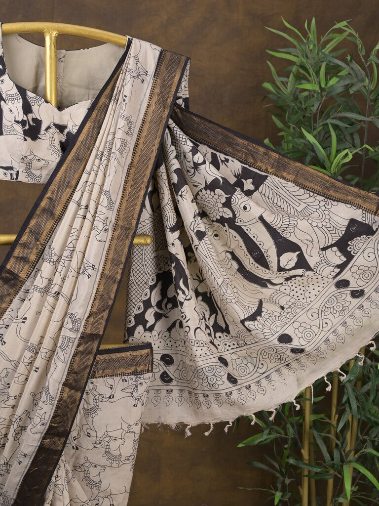 Rocket saree Maheshwari saree black and white color