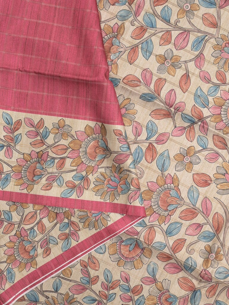 Tussar printed fancy saree with printed border and printed blouse