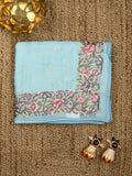 Chiffon fancy saree light blue color allover embroidery & embroidery border with running pallu and plain blouse