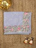 Chiffon fancy saree lavender color allover embroidery & embroidery border with running pallu and plain blouse
