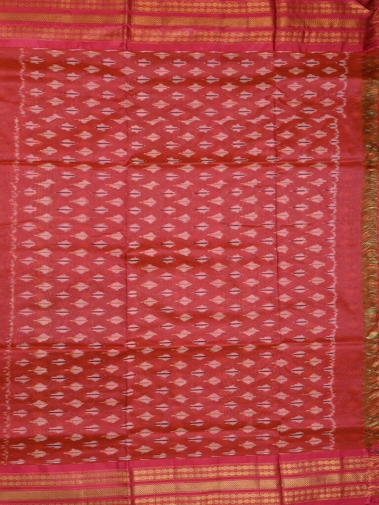 Ikkat pattu saree snuff color allover weaves & zari border with contrast pallu and contrast blouse
