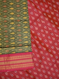 Ikkat pattu saree snuff color allover weaves & zari border with contrast pallu and contrast blouse