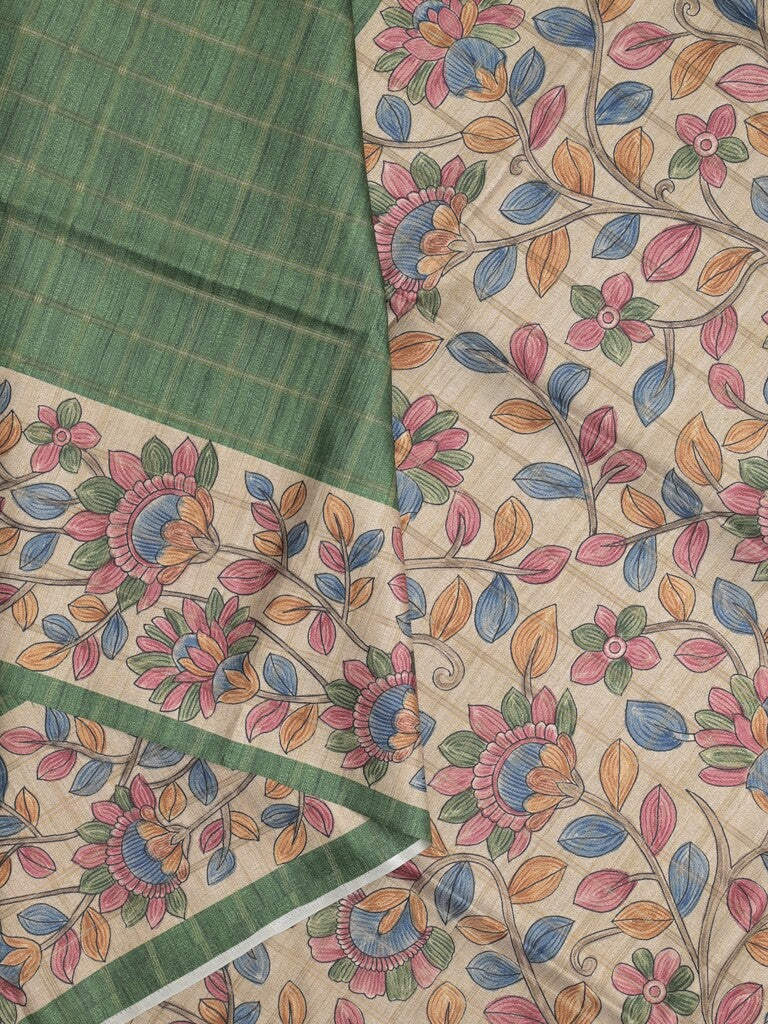 Tussar printed fancy saree with printed border and printed blouse