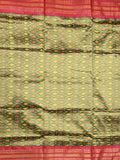 Ikkat pattu saree snuff color allover weaves & zari border with contrast pallu and contrast blouse