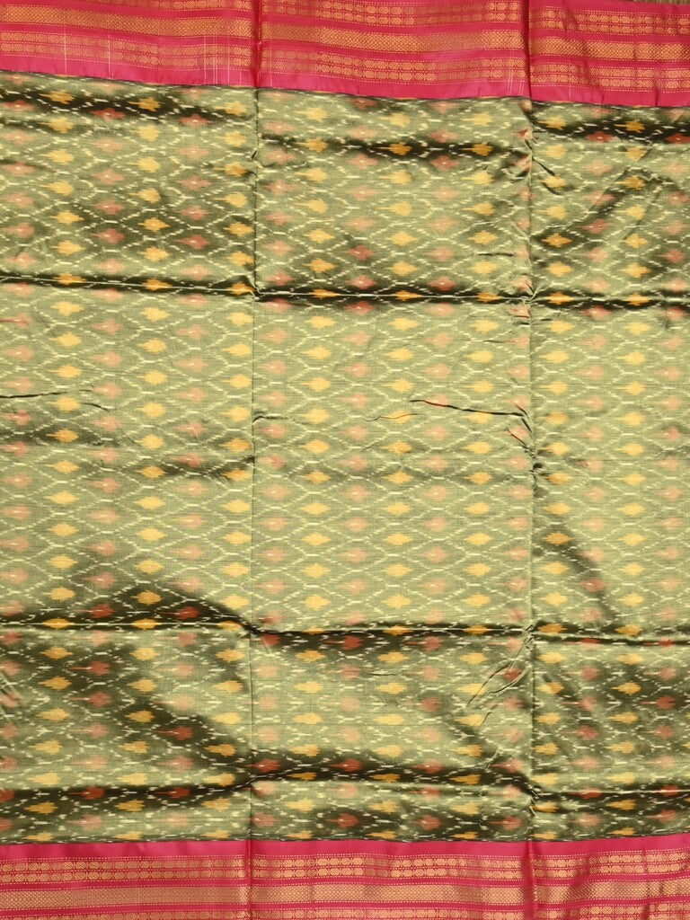 Ikkat pattu saree snuff color allover weaves & zari border with contrast pallu and contrast blouse