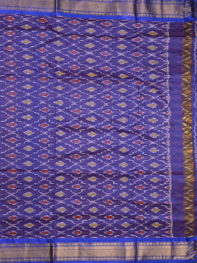 Ikkat pattu saree olive green color allover weaves & zari border with contrast pallu and contrast blouse