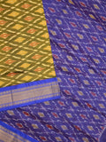 Ikkat pattu saree olive green color allover weaves & zari border with contrast pallu and contrast blouse