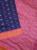 Ikkat pattu saree royal blue color allover weaves & zari border with contrast pallu and contrast blouse
