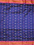 Ikkat pattu saree royal blue color allover weaves & zari border with contrast pallu and contrast blouse