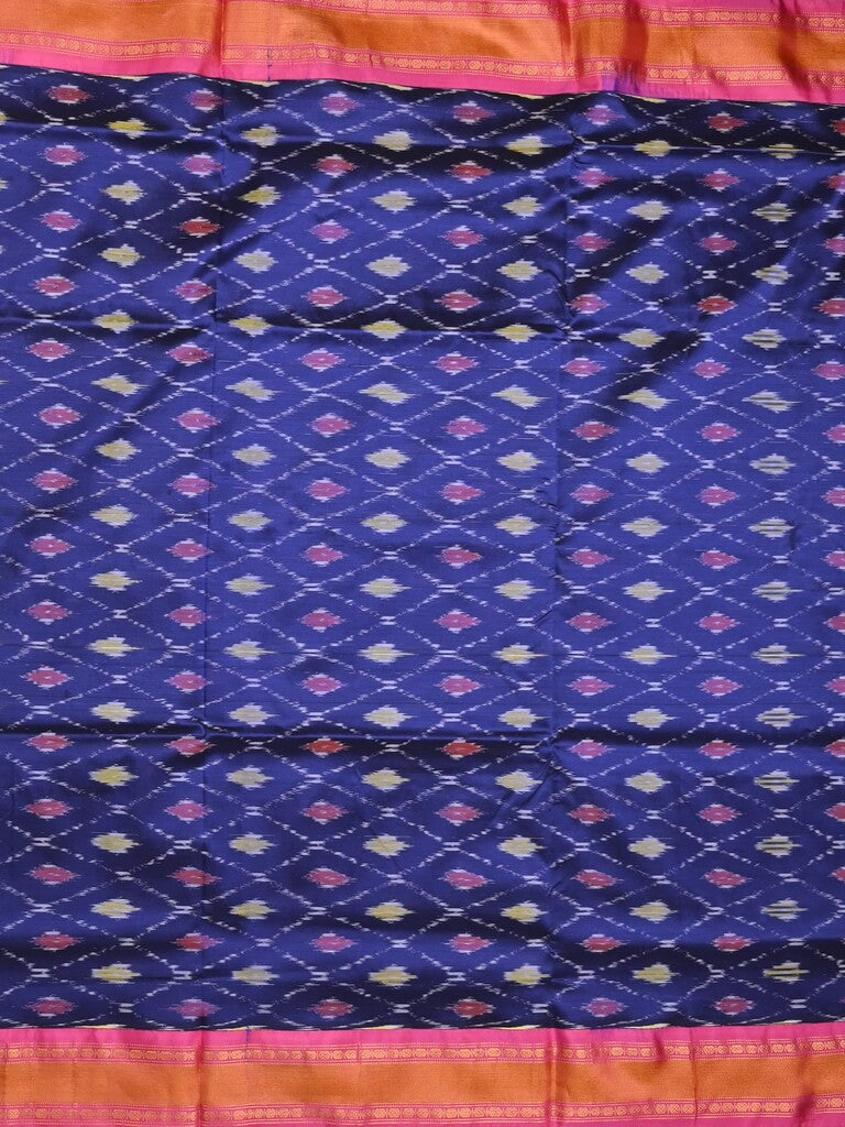 Ikkat pattu saree royal blue color allover weaves & zari border with contrast pallu and contrast blouse
