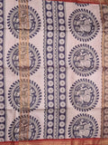 Tussar printed fancy saree with zari border and plain contrast blouse