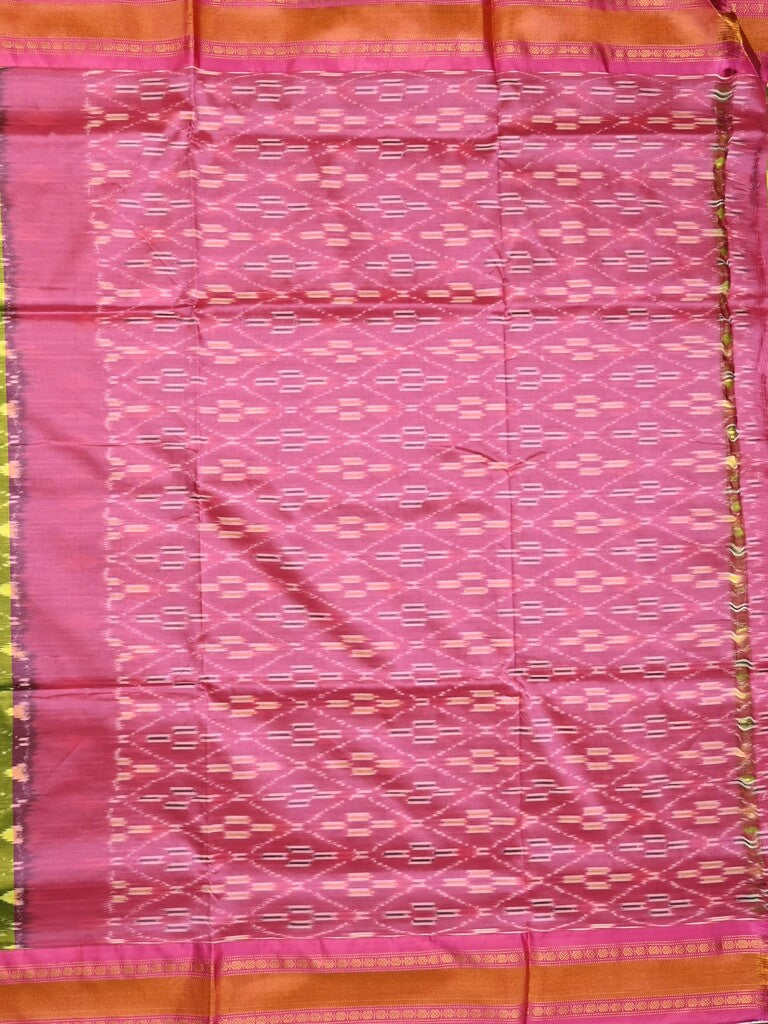 Ikkat pattu saree olive green color allover weaves & zari border with contrast pallu and contrast blouse