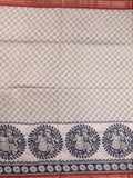 Tussar printed fancy saree with zari border and plain contrast blouse