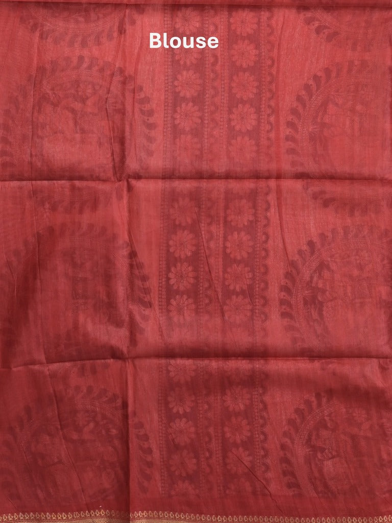 Tussar printed fancy saree with zari border and plain contrast blouse