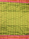 Ikkat pattu saree olive green color allover weaves & zari border with contrast pallu and contrast blouse