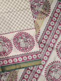 Tussar printed fancy saree with zari border and plain contrast blouse