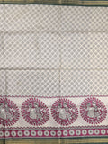 Tussar printed fancy saree with zari border and plain contrast blouse
