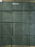 Tussar printed fancy saree with zari border and plain contrast blouse