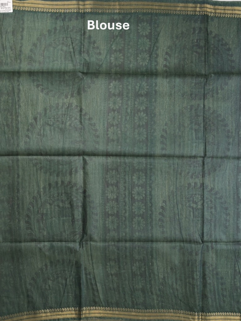 Tussar printed fancy saree with zari border and plain contrast blouse