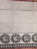 Tussar printed fancy saree with zari border and plain contrast blouse