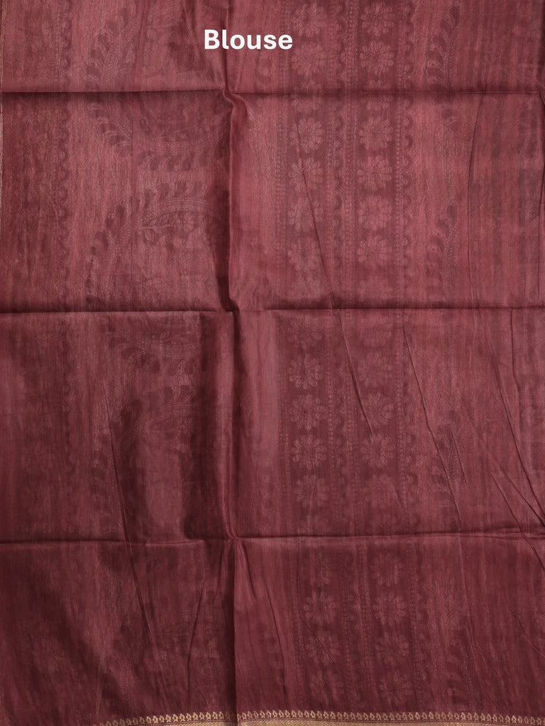Tussar printed fancy saree with zari border and plain contrast blouse