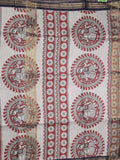 Tussar printed fancy saree with zari border and plain contrast blouse