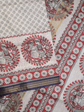 Tussar printed fancy saree with zari border and plain contrast blouse